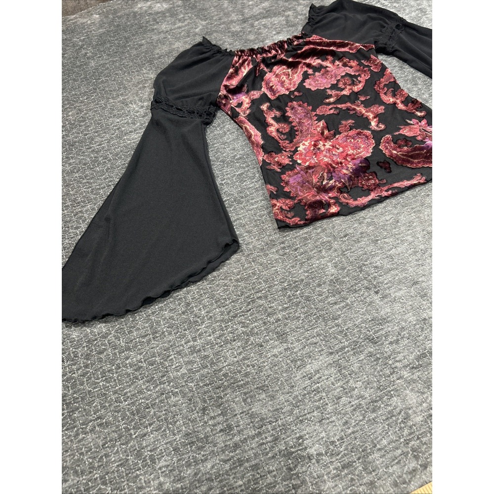 Y2K Candie's Paisley Velvet Bell Sleeve Boho Goth Peasant Top Size S - Picture 13 of 14